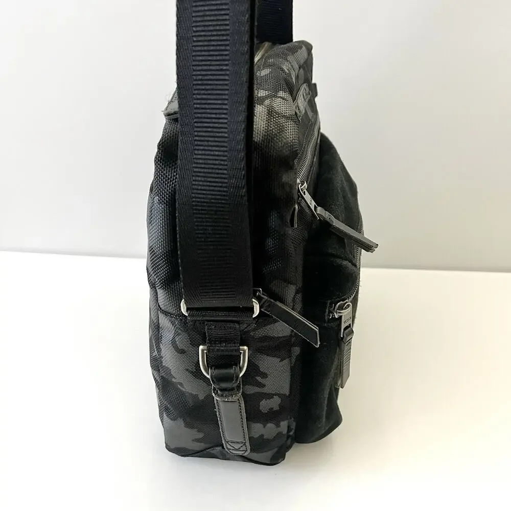 Tumi Dalston Amhurst Black Camo Crossbody Suede Nylon Messenger Bag 61005DCM